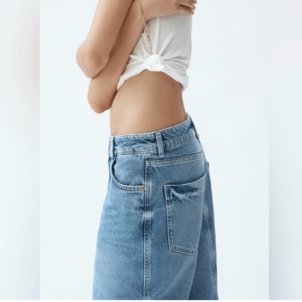 Zara Two Tone Denim Maxi Skirt With Insert & Button fly Size Small